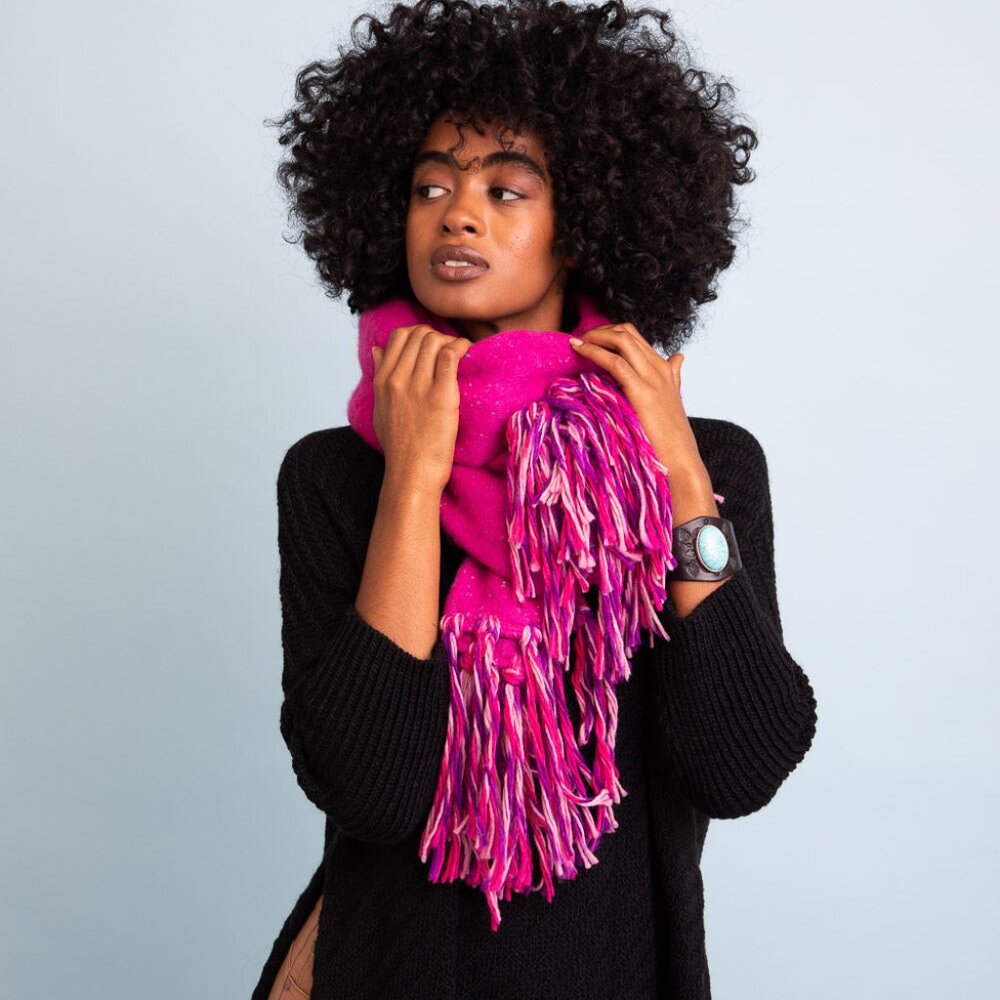 New Scarf - Pink Jewel-Tone NEW - Boho Western Fringe Winter